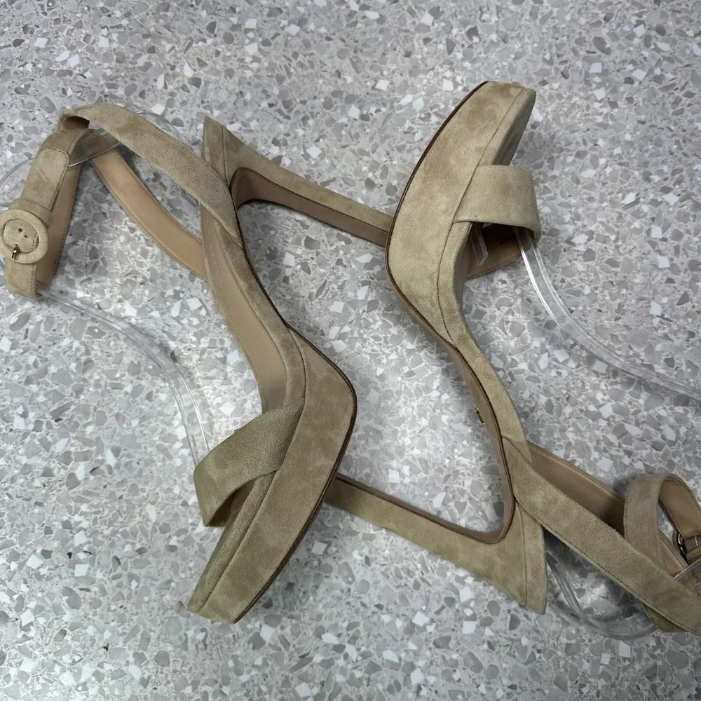 Veronica Beard Darcelle Platform Sandals 10.5 Nude Suede Leather Ankle Strap